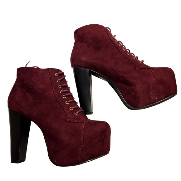 Women's 10 Platform Shoes Purple Closed Toe  Ankle Boots Booties Laces - Picture 3 of 8